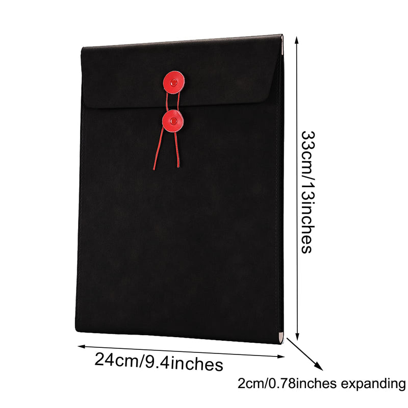 [Australia - AusPower] - Enyuwlcm PU Leather A4 File Folder Document Holder Filing Envelope Project File Portfolio with String Tie Closure 3/4 Inch Expansion Black 