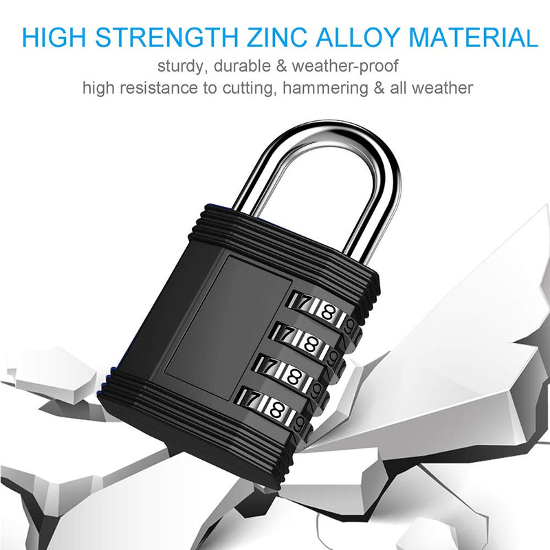 [Australia - AusPower] - ZHEGE Combination Padlocks, 4 Digit Waterproof Lock for Gym, School Locker, Fence, Toolbox, Gate (Black, Pack of 2) Black 