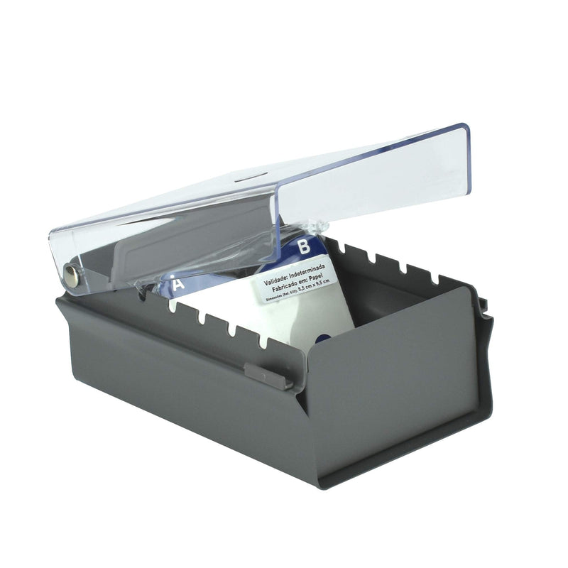 [Australia - AusPower] - Acrimet Index Business Card Size File Holder Organizer Metal Base Heavy Duty (AZ Index Cards and Divider Included) (Gray Color with Clear Crystal Plastic Lid Cover) 