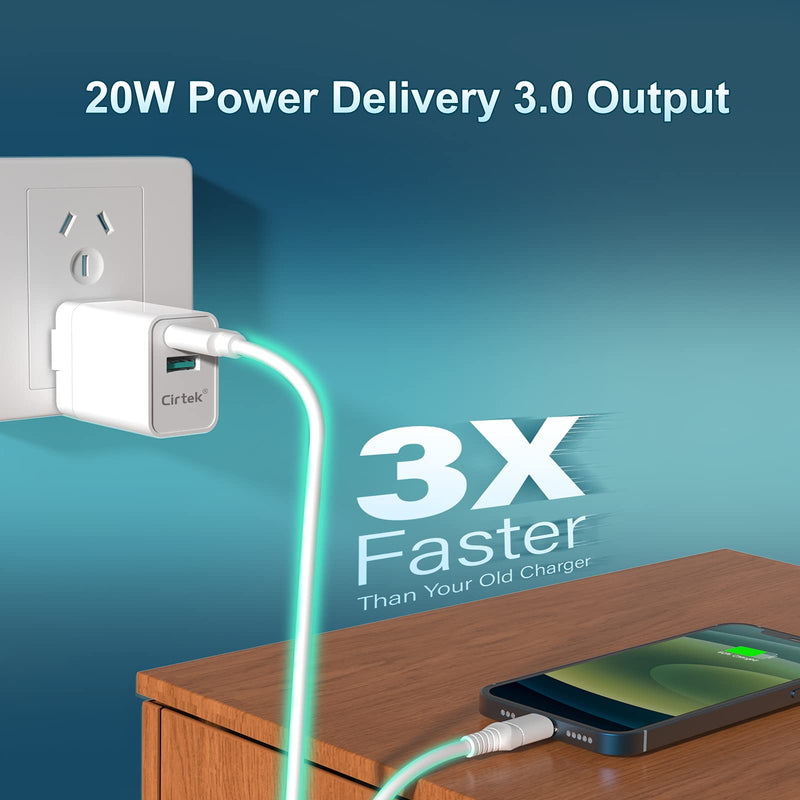 [Australia - AusPower] - 20W USB C Charger, Cirtek Dual-Port Wall Charger Plug PD3.0 Power Adapter Compatible with iPhone 13/12/mini/11/Pro Max/XS/XR/X/8/Plus, Samsung Galaxy 