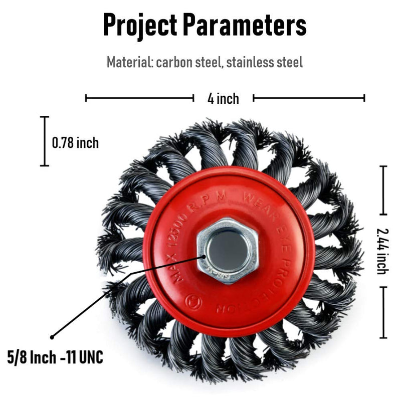 [Australia - AusPower] - TILAX 4 Inch Wire Wheel Brush, Knotted Twist Wire Wheel for Grinders and Angle Grinder, 5/8 Inch-11 Threaded Arbor, 0.020 Inch Carbon Steel Wire, Heavy-Duty Conditioning for Metal 