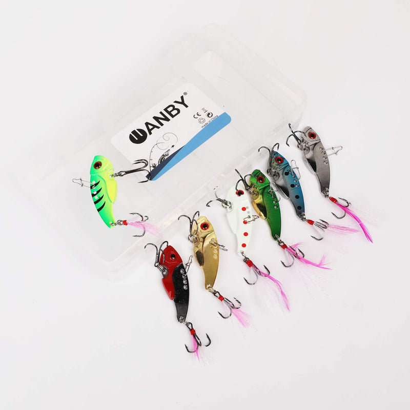 [Australia - AusPower] - WANBY Proven Explosive Color Special Spinner Spoon Swimbait Vibrating Jigging Freshwater Saltwater Fishing Lures with Hook Fishing Tackle for Trout Bass Salmon 7pcs 
