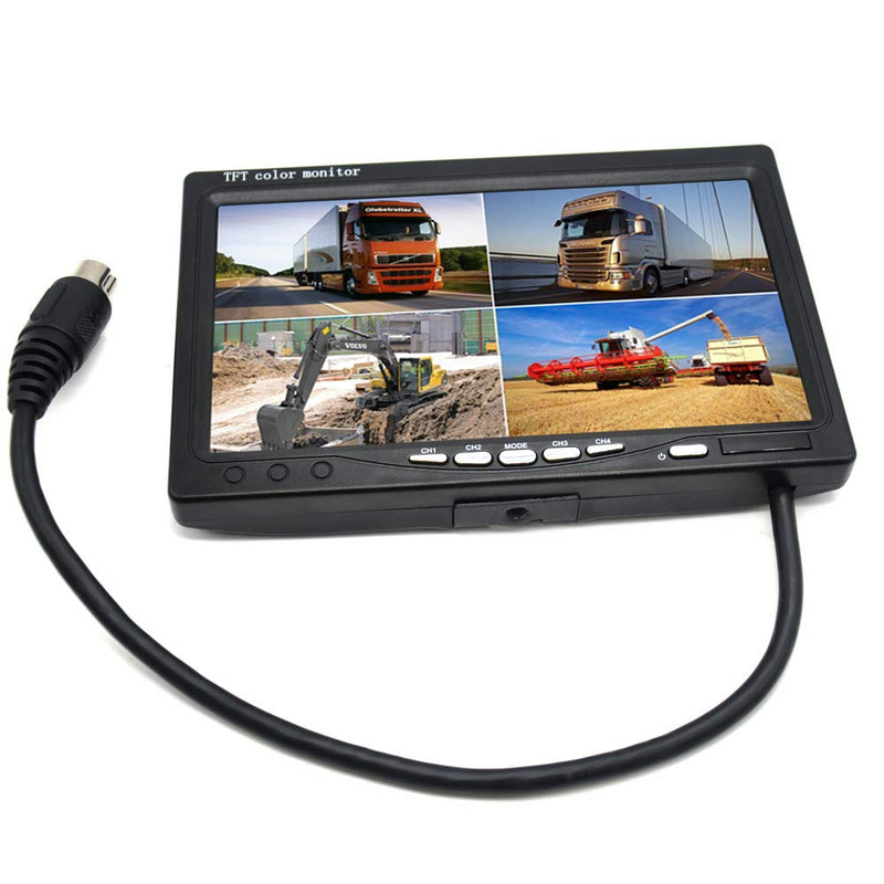 [Australia - AusPower] - Padarsey 7" TFT LCD Car Rearview Quad Split Monitor,Remote Control, 4 Channels RCA Video Inputs(4-PIN Shockproof Connector) - 12V-24V 800×480HD Screen w/Sunshade Anti-Glare 