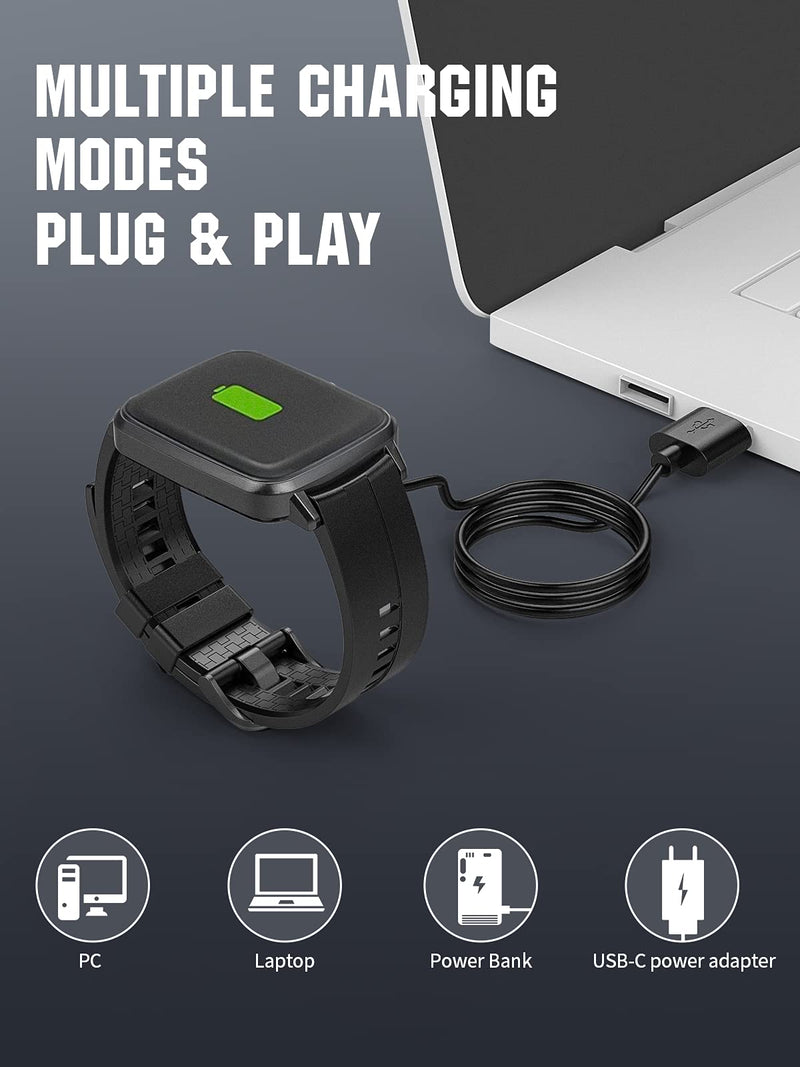 [Australia - AusPower] - TiMOVO Replacement Charging Cable Compatible with Willful Sw021/SW021/ID205L/SW023/ID205U Smartwatch, [2 PCS] 3.3ft Magnetic USB Charging Cable Cord, Smartwatch Charging Dock Cables Charger - Black 2 Pack 