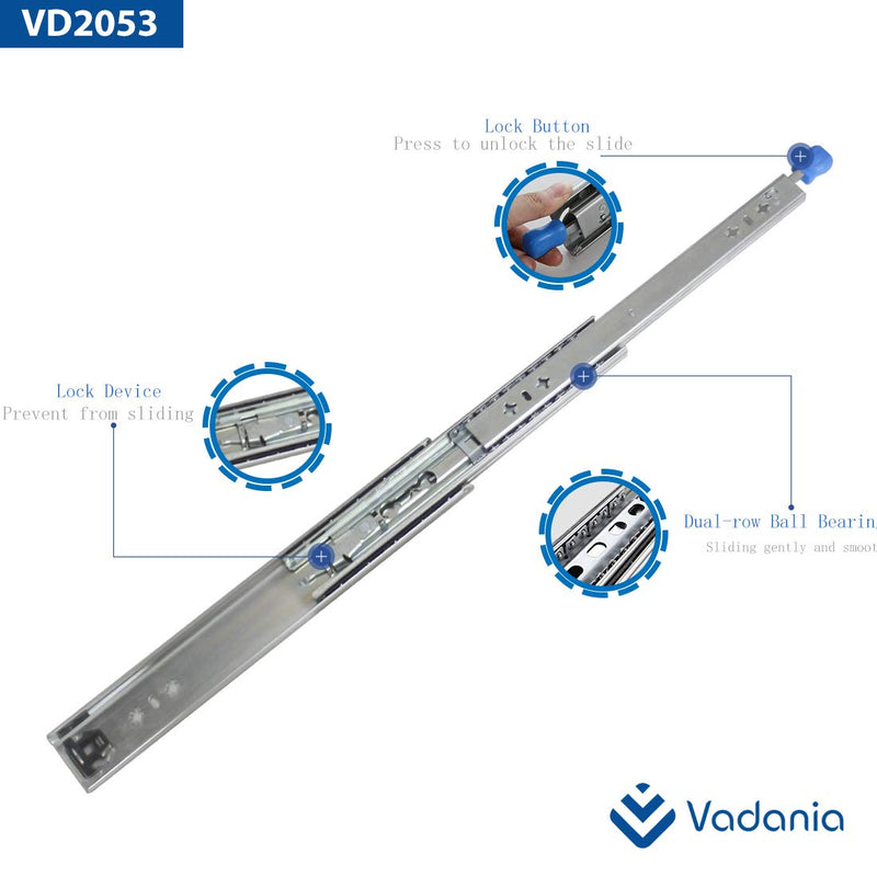 [Australia - AusPower] - VADANIA 12" Heavy Duty Drawer Slide with Lock #VD2053, 2" Width Up to 264lb Load Capacity, 3-Fold Full Extension, Ball Bearing Lock-in & Lock-Out, Side Mount, 1-Pair 12 Inch 