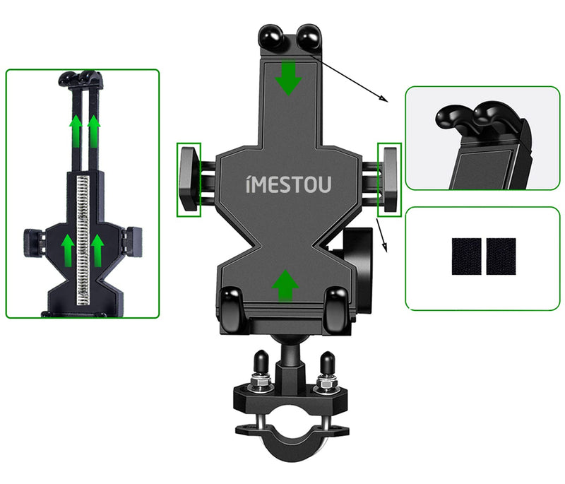 [Australia - AusPower] - iMESTOU Aluminium Motorcycle Phone Mount U-Bolt Handlebar 1" Ball Stem Cellphone Holder 360 Rotating with Length Width Adjustable Universal for Max.7.2 inch Large Phones Sturdily 