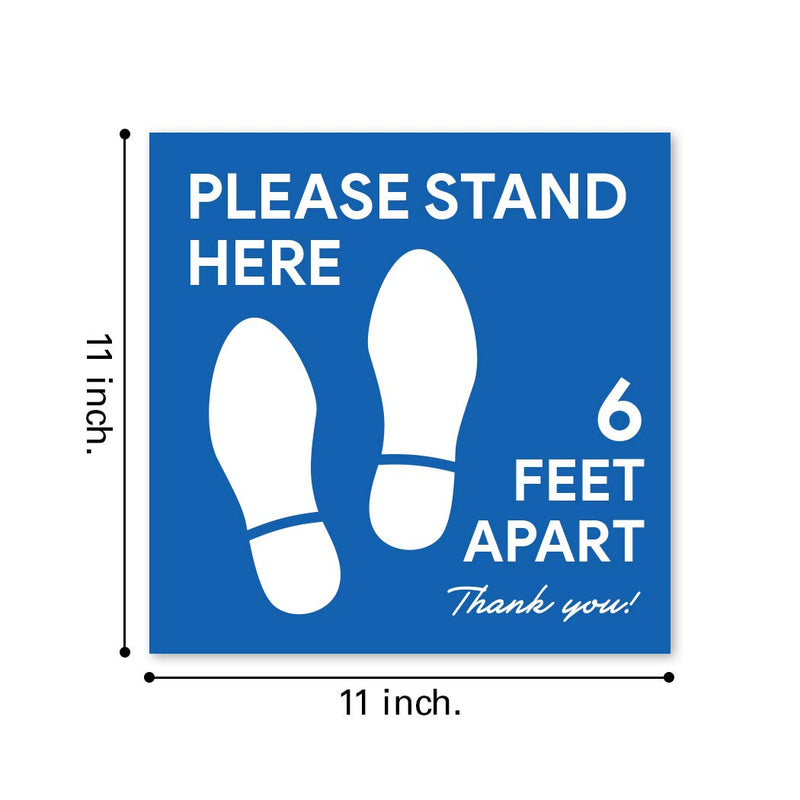 [Australia - AusPower] - 6 Pack 11x11 - Social Distancing Floor Decal Sticker - Please Stand Here 6 Feet Apart - Non-Slip Commercial Grade Sign - Safety Distance for Grocery Stores, Hospitals (Blue) Blue 