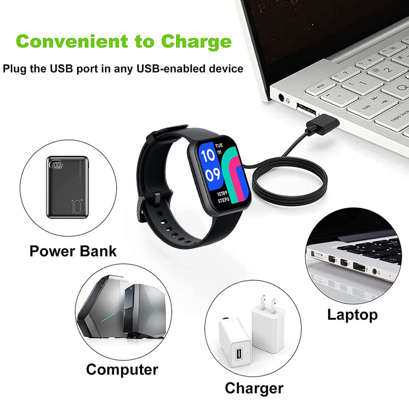 [Australia - AusPower] - Charger for Wyze Watch, 2Pcs Replacement USB Charging Cable for Wyze Smart Watch 44mm 47mm (3.3 feet +2.2 feet) 