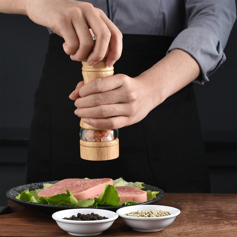 [Australia - AusPower] - 2-Piece Salt and Pepper Grinder Set, Wooden Salt and Pepper Mills with Adjustable Coarseness, Refillable Manual Pepper Mill Grinder for Home Cooks (6.5 inch) 6.5 inch 