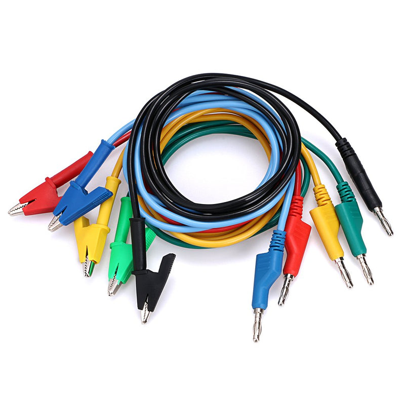 [Australia - AusPower] - Sumnacon Multimeter Banana Plug to Crocodile Alligator Clip Test Probe, 5PCS 4mm Stackable Colorful Silicone Banana Plug to Alligator Clip Test Probe Lead Wire Cable 1M 