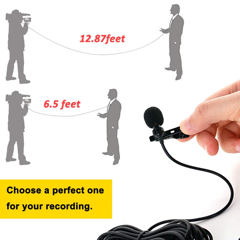 [Australia - AusPower] - PoP Voice 12.8 Feet Lavalier Lapel Microphone Professional Grade Omnidirectional Mic Condenser Small Mini Perfect for Recording Podcast PC Laptop Android iPhone YouTube Interview Asmr External 