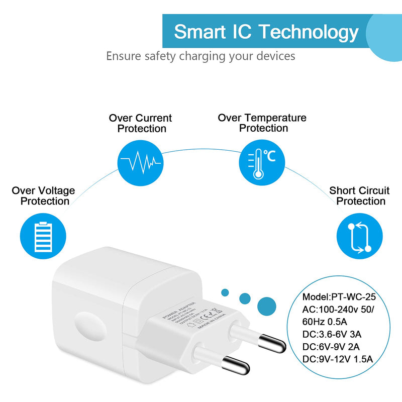 [Australia - AusPower] - European Travel Adapter Plug Charging Block for iPhone Android Phone Samsung,EU Wall Charger Cube Brick Plug in Europe Germany Outlets Power Strip,International Power Adaptor with 2 USB A Port 
