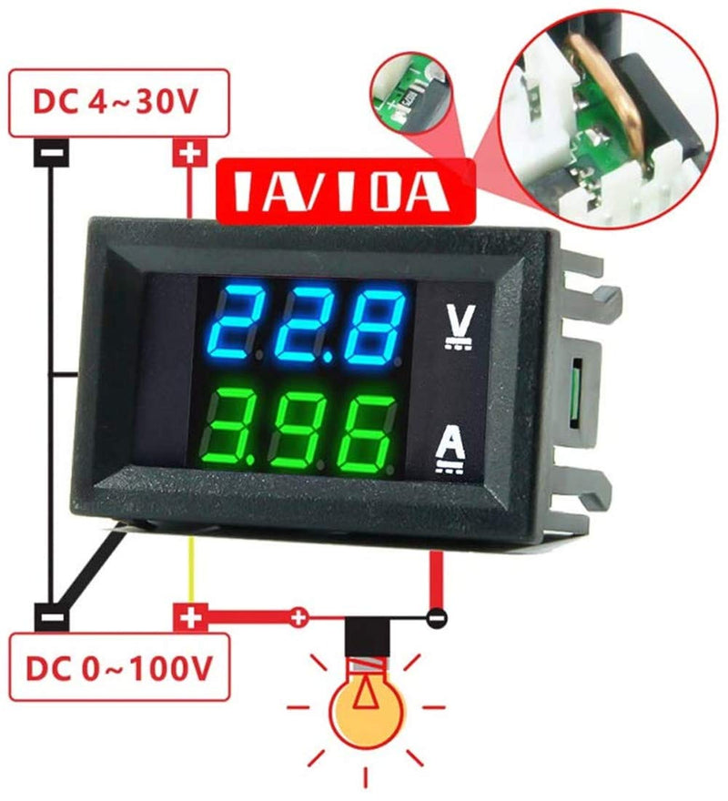 [Australia - AusPower] - diymore 5PCS 0.28" Digital Voltmeter Ammeter DC 100V 10A Amp Voltage Current Volt Amp Meter Tester 3 Bits Dual LED Display Panel(Blue-Green) Blue-Green 