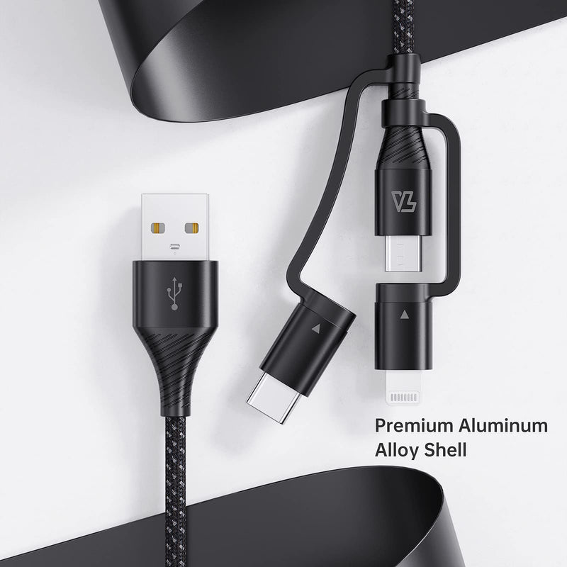 [Australia - AusPower] - Teleadapt Micro USB, Lightning, Type C 3 in1 Connectors Cable, 2.4 A/ 480 MBPS Data& Charging Cord for iPhone, iPad, Tablet Huawei, Android Phones, Perfect for Home, Car, Office, Travel 3 FT Black 