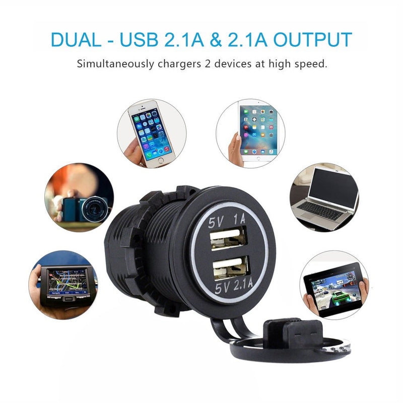 [Australia - AusPower] - Cllena Car USB Charger Socket Power Outlet 1A & 2.1A for Ipad iPhone Car Boat Marine Mobile Blue LED Light(5007B) 