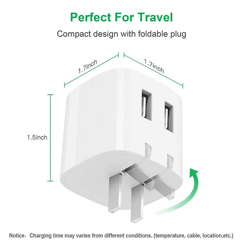 [Australia - AusPower] - USB Wall Charger, Auto Shut Off Cell Phone Wall Charger with Foldable Plug 12W 2.4A BULL Ultra Compact Dual Port Travel Power Adapter for iPhone Xs/Max/XR/X/876/Plus, iPad,Samsung S4/S5 and More 