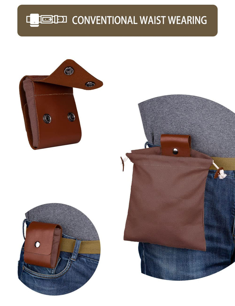 [Australia - AusPower] - Foraging Bag, Canvas Foraging Pouch for Hiking, Bushcraft, Collapsible Belt Bag for Collecting Mushrooms, Seashells, Rocks with Adjustable Shoulder Strap (Brown) Brown 