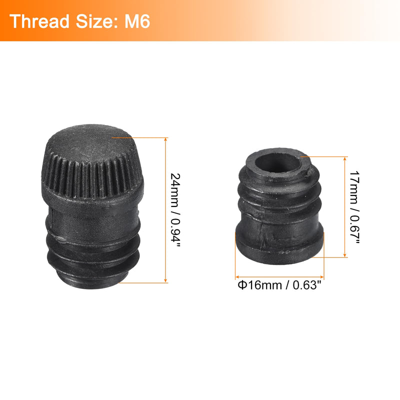 [Australia - AusPower] - uxcell 4Pcs Inserts for Round Tubes with Leveling Feet, for 16mm/0.63" OD Round Tube, M6 Thread Black Plastic Furniture Chair Leg Plug Blanking End Caps Insert Plugs 4 