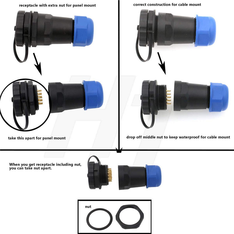 [Australia - AusPower] - HangTon HE29 Home Audio Video Project Waterproof IP68 Circular Power Connector Male Female (7 pin) 7 pin 