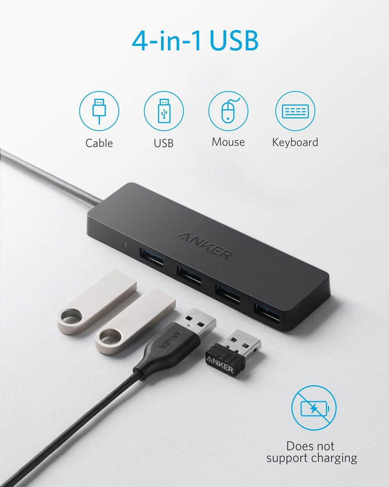 [Australia - AusPower] - Anker 4-Port USB 3.0 Hub, Ultra-Slim Data USB Hub with 2 ft Extended Cable [Charging Not Supported], for MacBook, Mac Pro, Mac mini, iMac, Surface Pro, XPS, PC, Flash Drive, Mobile HDD 
