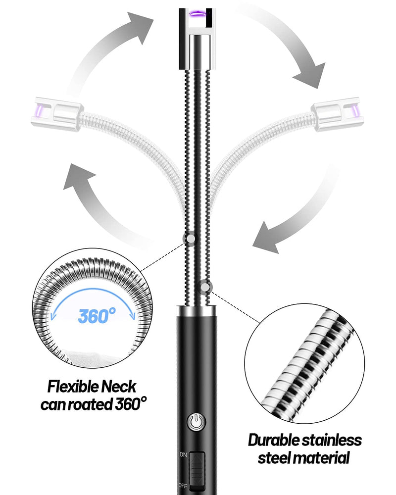 [Australia - AusPower] - VEHHE Candle Lighter, Electric Rechargeable Arc Lighter with LED Battery Display Long Flexible Neck USB Lighter for Light Candles Gas Stoves Camping Barbecue 