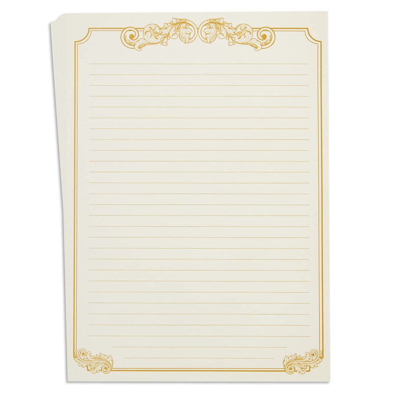 [Australia - AusPower] - 60 Sheets Vintage Stationery Paper and Envelopes Letter Set, Gold Border (7.25 x 10.2 In) 