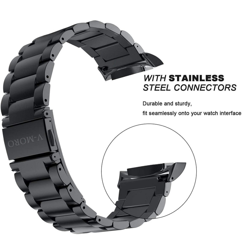 [Australia - AusPower] - Gear S2 Bands V-Moro Solid Stainless Steel Metal Replacement Band with Adapters for Samsung Gear S2 Smart Watch (Metal Black) Metal Black 
