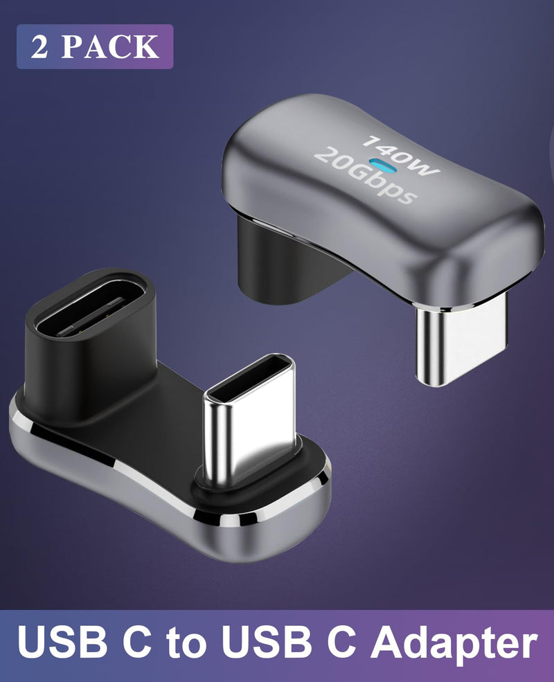 [Australia - AusPower] - Duttek USB C 180 Degree Adapter 140W, U Shape USBC to USBC Adapter with 0.4in Spacing, U Shape Extender Connector 20Gbps Support 4K@60HZ Video for Steam Deck, Switch, Tablet, Phone 2 Pack 