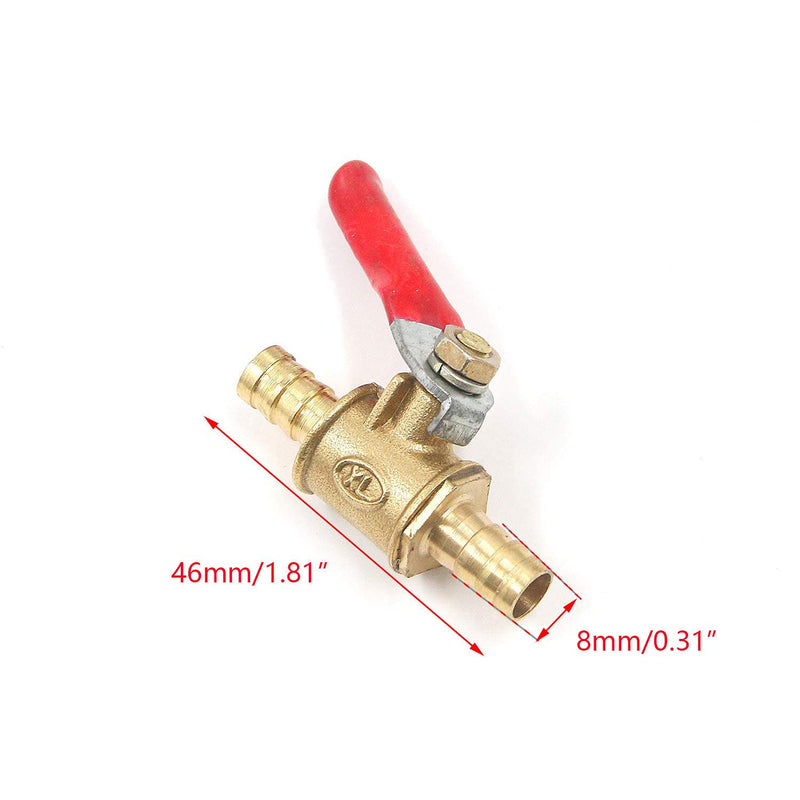 [Australia - AusPower] - Antrader 4 Pcs Forged Brass Ball Valve Mini Shut Off Switch with 180 Degree Operation Handle, 5/16" Hose Barb x 5/16" Hose Barb, Pipe Tubing Fitting 5/16" x 5/16" Regular, Red handle 