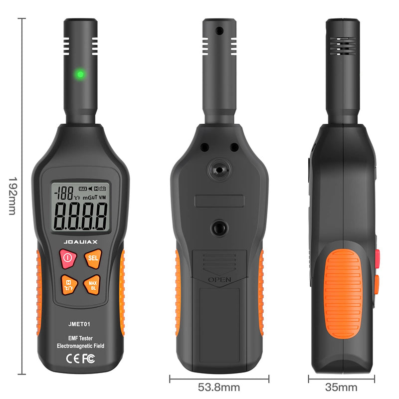 [Australia - AusPower] - JOAUIAX EMF Meter Reader EMF Detector,5HZ—3500MHz Digital Household Radiation Detector,3 in 1 Electromagnetic Field Meter with LCD&Sound-Light Alarm for Home EMF Inspections,Office and Ghost Hunting Black 2.13inch 