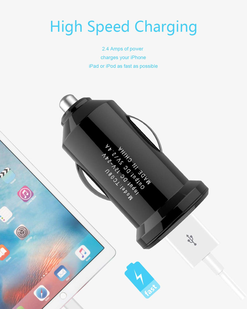 [Australia - AusPower] - Wishinkle Car Charger Mini 12W/2.4A Fast USB Charger Adapter with Bule LED Compatible with iPhone 11/11 pro/XR/X/XS, Samsung Note 9/Galaxy S10/S9/S8 and More, Black 