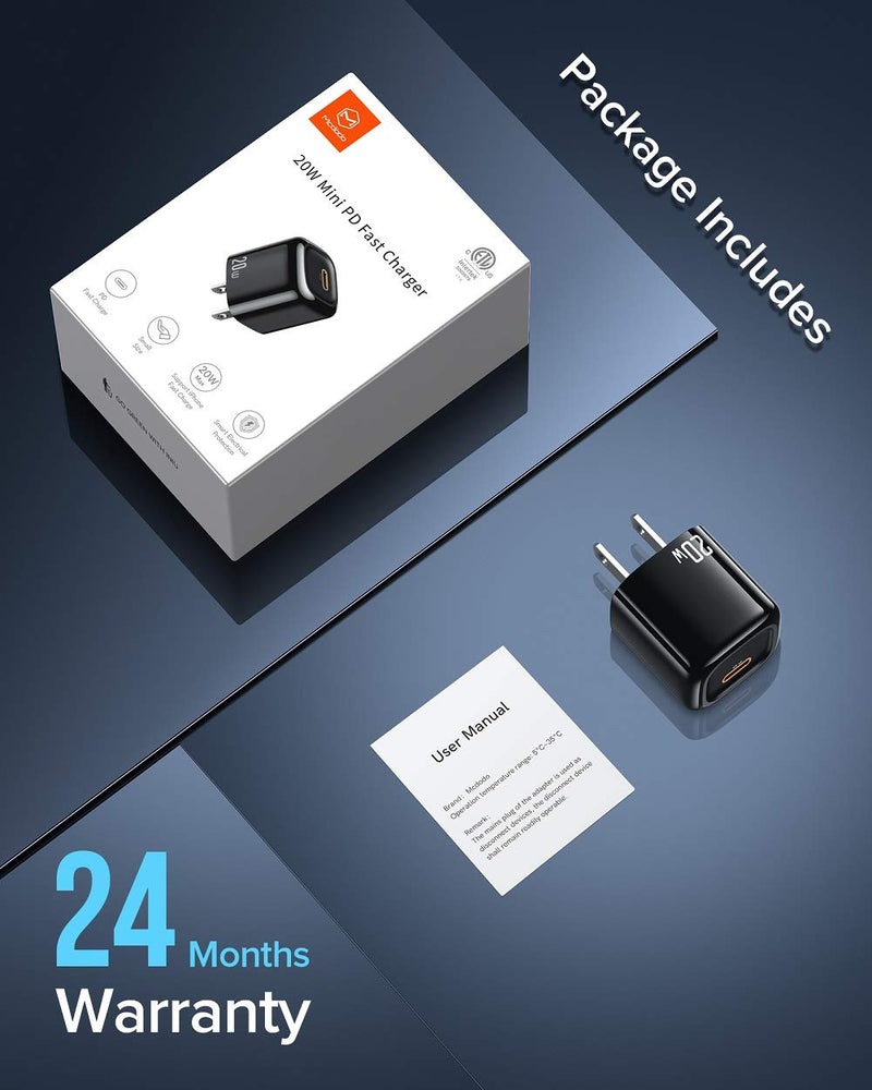 [Australia - AusPower] - USB C Charger, Mcdodo 20W PD 3.0 Fast Charge Mini Universal USB C Wall Charger Block Power Adapter, Quick Charging Plug for iPhone 12 11 Pro XR XS X 8 Plus Samsung Note 20 S20 iPad AirPods Google etc 