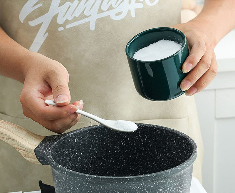 [Australia - AusPower] - RockTrend Simple Pure Color Ceramic Spice Jar Seasoning Box Condiment Pot Sugar Bowl with Bamboo Lid and Spoon Black 