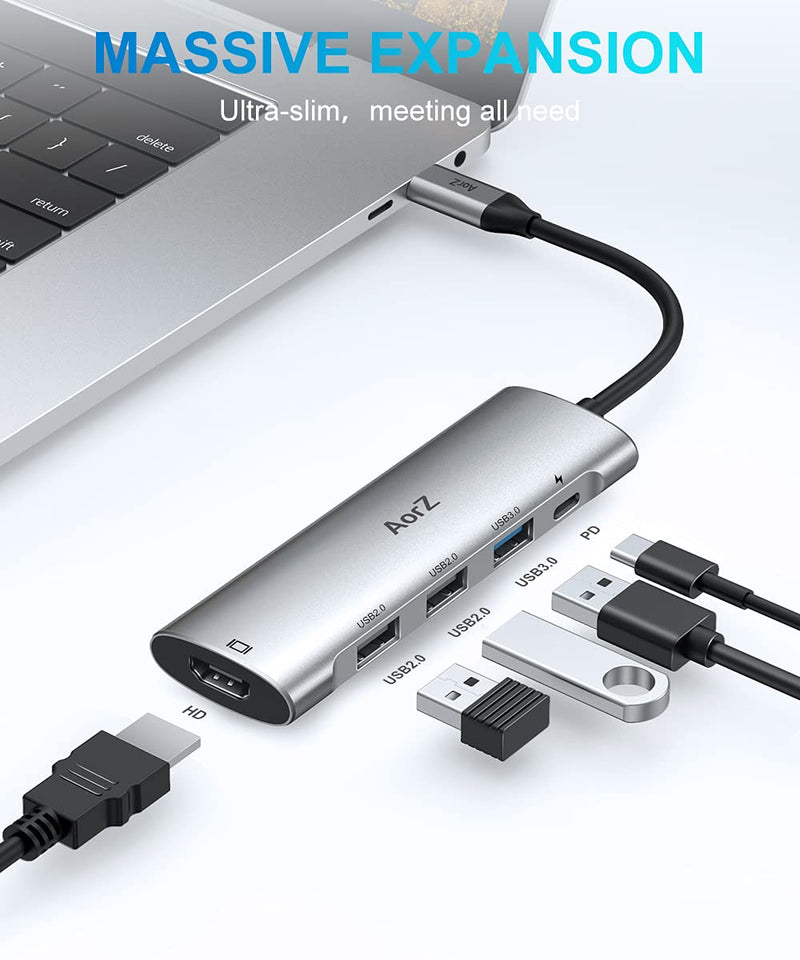 [Australia - AusPower] - USB C Hub, USB Hub to HDMI Multiport AorZ USB C Dongle Adapter 7 in 1 with 4K HDMI Output, USB-C Laptop Docking Station,5 in 1 Type C Adapter 