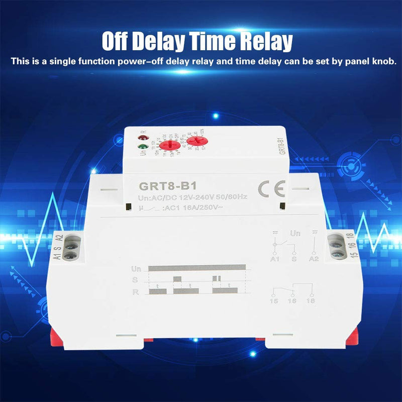 [Australia - AusPower] - AC/DC 12V~240V GRT8-B1 Mini Power Off Delay Time Relay 35mm DIN Rail Single Function Time Off Delay Relay Set by Panel Knob for Power-Off Delay 
