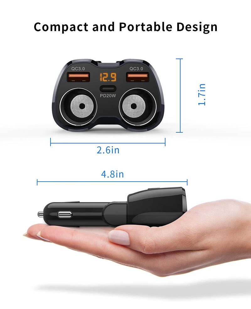 [Australia - AusPower] - 【Upgraded】 Cigarette Lighter Splitter, SUPERONE 180W 2-Socket Cigarette Lighter Adapter with Dual QC3.0 and 20W PD USB C Car Charger Splitter for GPS/Dash Cam/Laptop/iPad/iPhone 13 Pro Max/13/12/11 