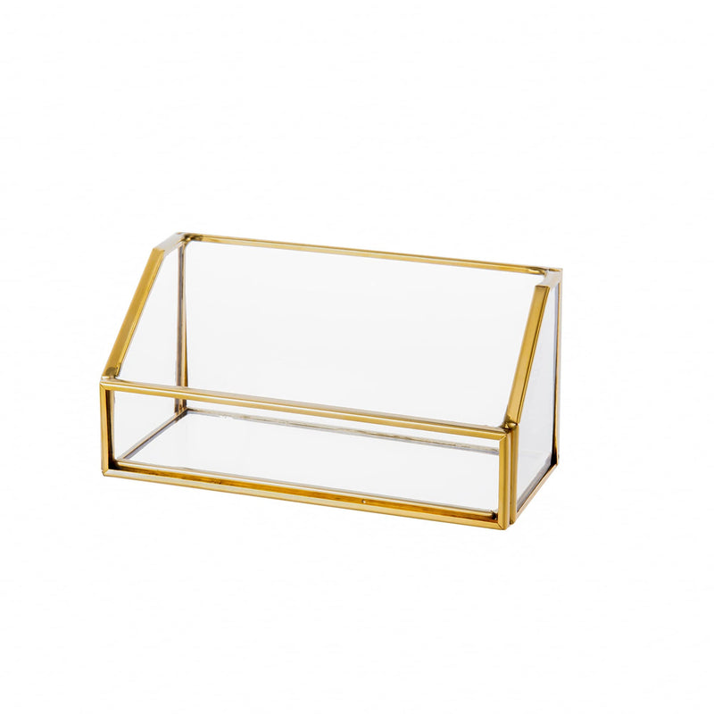 [Australia - AusPower] - Feyarl Glass Business Card Holder Stand Gold Office Name Card Display Business Card Organizer Storage for Office Desktop Countertop 