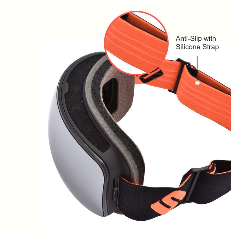 [Australia - AusPower] - SH HORVATH Ski Snowboard Goggles Magnetic Mirrored Lens 120s Anti-Fog for Adult Black and Orange VLT15% Silver 
