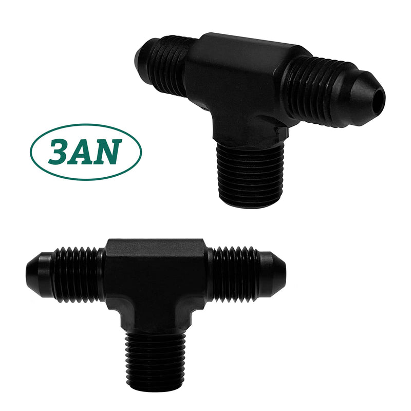 [Australia - AusPower] - 3AN Male Flare Tee Fitting Adapter with 1/8 NPT Male on Branch Side , Male Union T Pipe Fitting, Aluminum Black 