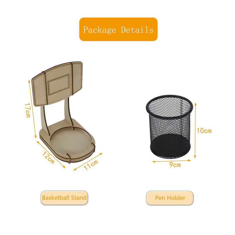 [Australia - AusPower] - GUOZI Creative Pen Pencil Holder, Handmade Wooden Basketball Stand Pencil Organizer, Metal Mesh Pencil Cup for Kids Desk Office Home School Supplies Birthday Christmas Ideal Gift etc. 