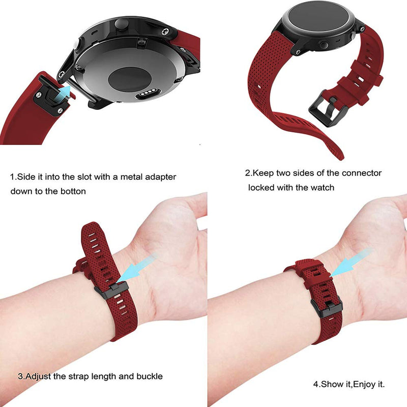 [Australia - AusPower] - Silicone Band for Fenix 5S Watch Band, Junboer 20mm Quick Fit Soft Silicone Adjustable Sport Replacement Strap Wristband Compatible with Garmin Fenix 5S Plus/ Fenix 6S/ Fenix 6S Pro Smartwatches Dark Red 