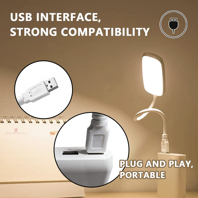 [Australia - AusPower] - USB LED White Reading Night Light Lamp 2PACK, 5V 2.5W Portable Natural Reading Lamp with Flexible Neck, Eye Protection, Pocket Night Lamp Indoor Outdoor, Perfect for Apartment, Dormitory, Library etc. 