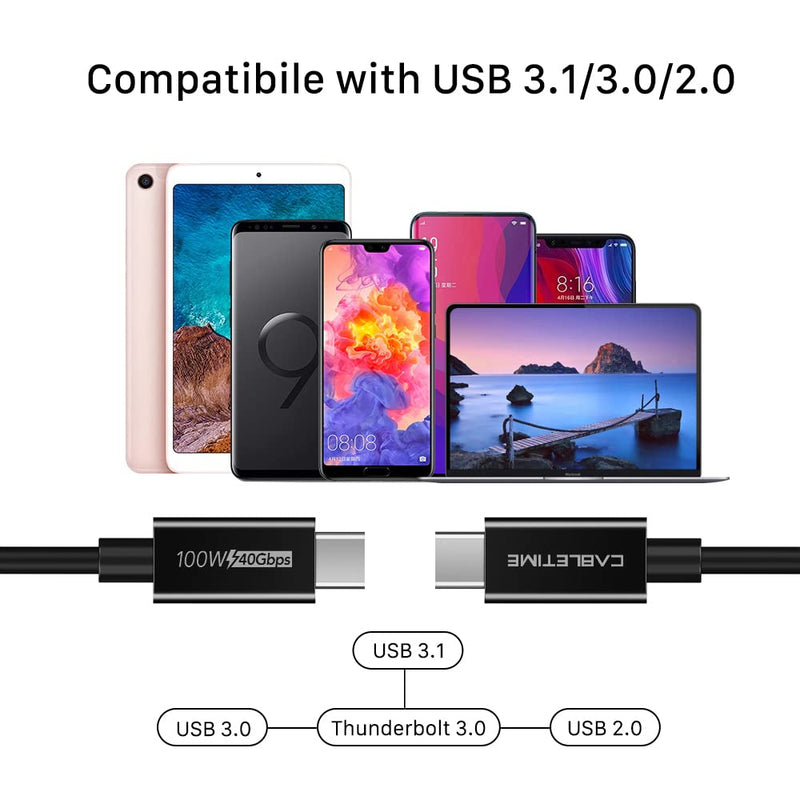[Australia - AusPower] - CABLETIME PD Cable 40Gpbs/100W/5A, USB C Cable Compatible with New MacBook Pro, ThinkPad Yoga, Alienware 17 and More (6.6FT/2M) 6.6FT/2M 