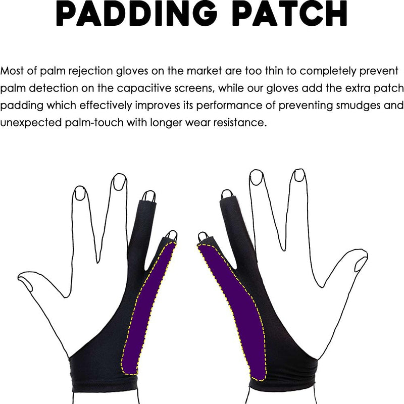 [Australia - AusPower] - AKX Artist Glove Large - 2 Pack Palm Rejection Drawing Glove for Graphic Tablet, iPad - Smudge Guard, 2 Finger, Elastic Lycra, Fingerless Glove, Good for Left and Right Hand, Black | AK-020 L 2 Finger, Black 