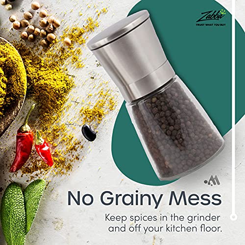 [Australia - AusPower] - Modetro Salt and Pepper Shakers Set Adjustable Coarseness Pepper Grinder Mill for Sea Salt Spice Stainless Steel Glass 2 Pack 2-pack 