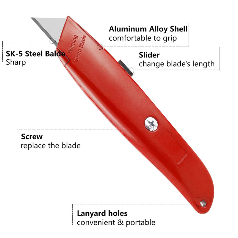 [Australia - AusPower] - DIYSELF 2Pack Utility Knife Box Cutter Retractable Blade Heavy Duty(Red) Red 