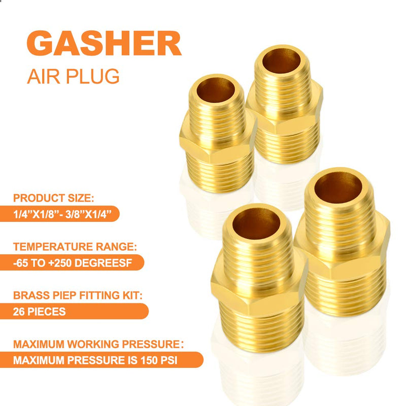 [Australia - AusPower] - GASHER 26PCS Brass Pipe Fitting Kit, Hex Bushing, Reducer Adapter, Hex Nipple, 90 Degree Barstock Street Elbow Brass Pipe Kit 