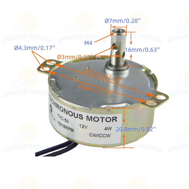 [Australia - AusPower] - CHANCS DC Turntable Motor, Synchronous Geared Motor TYC-50 12V DC 15/18RPM 4W Low Speed CW/CCW Direction for Hand-Made, School Project, Model or Guide Motor 15/18RPM CW/CCW 