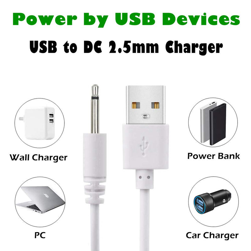 [Australia - AusPower] - 2 Pack 2.7ft Replacement DC Charging Cable, USB to DC 2.5mm Fast Charger Cord Adapter - 2.5mm (This is NOT Barrel Jack) White 