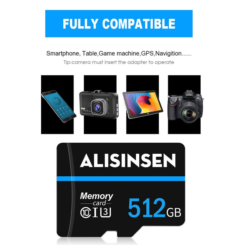 [Australia - AusPower] - Micro SD Card 512GB Micro Memory SD Card 512GB TF Memory Card Class 10 High Speed Transfer with Adapter for Dash Cams&Action Camera,Surveillance&Security Cams(512GB) 